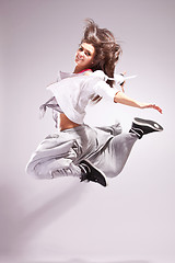 Image showing  woman dancer smiling and jumping