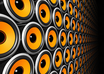 Image showing orange speakers wall