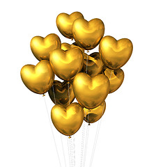 Image showing gold heart shaped balloons isolated on white