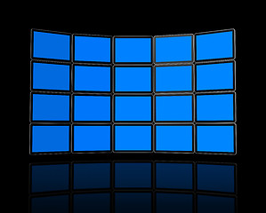 Image showing Wall of flat tv screens