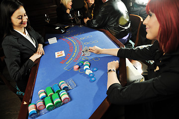 Image showing woman play black jack card game in casino