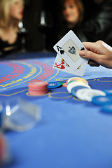 Image showing woman play black jack card game in casino