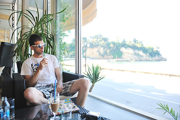 Image showing man drink fresh morning coffee