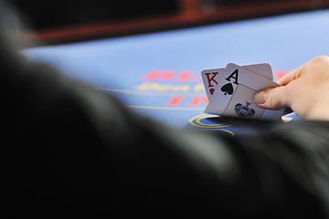 Image showing woman play black jack card game in casino