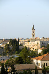 Image showing rooftop view Jerusalem Palestine Israel architecture  blue dome 