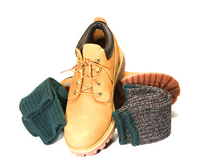 Image showing rugged outdoor low cut oxford work shoe boot ragg socks