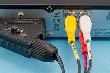 Image showing dvb-t tv receiver back side scart tulip wires plug 