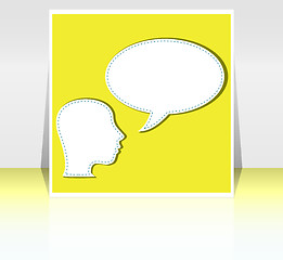 Image showing mid adult business man talk in blank speech bubble - background