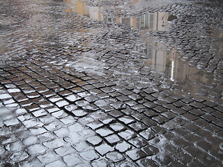 Image showing Wet cobbled street in Rome