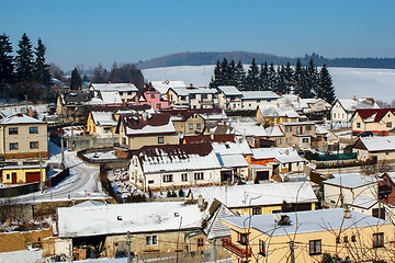 Image showing Aerial view of small village in winter, Czech Republic.