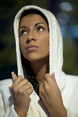 Image showing Young woman take a steam bath