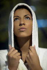 Image showing Young woman take a steam bath