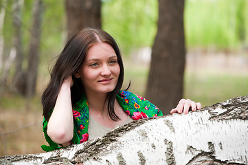 Image showing Beautiful woman near birch