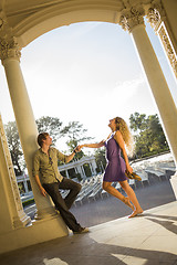 Image showing Attractive Loving Couple Portrait in the Outdoor Amphitheater