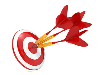 Image showing Dart Hitting a Target, Isolated On White.