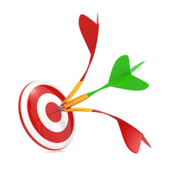 Image showing Dart Hitting a Target, Isolated On White.