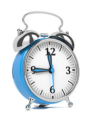Image showing Blue Old Style Alarm Clock Isolated on White.