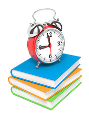 Image showing Alarm Clock on Pile of Books.