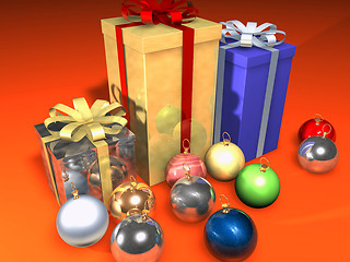 Image showing gift boxes with Christmas balls