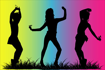 Image showing Silhouette happy girls