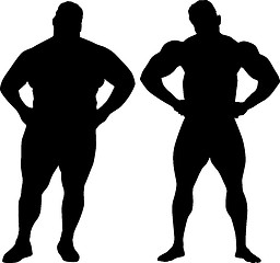 Image showing Silhouettes of bodybuilder and fat man