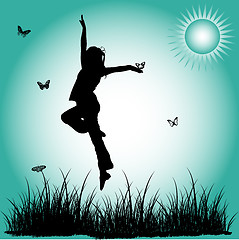 Image showing Silhouette jump girl