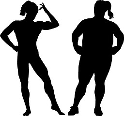 Image showing Silhouettes of bodybuilder and fat woman