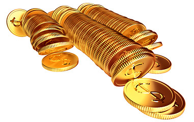 Image showing Stacks of gold dollar coins