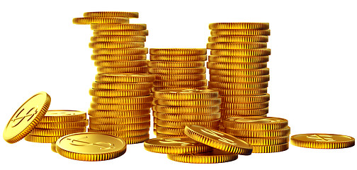 Image showing Stacks of gold dollar coins