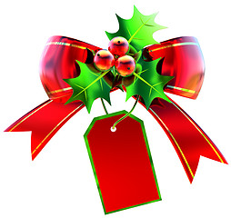 Image showing Red Christmas bow with label