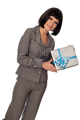 Image showing grey box with blue bow as a gift