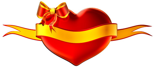 Image showing 3D heart with bow and golden ribbon