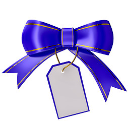 Image showing Blue Christmas bow with label