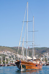Image showing Sailing boat leaving Bodrum Marina, Turkey