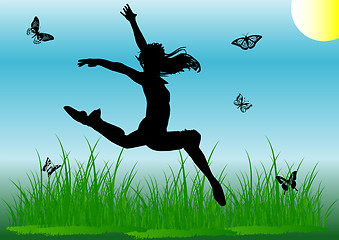Image showing Silhouette jump girl