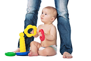 Image showing Baby play on white background with mother