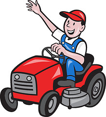 Image showing Farmer Driving Ride On Mower Tractor 