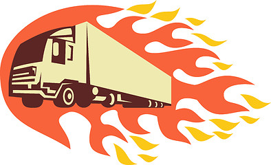 Image showing Container Truck and Trailer Flames Retro