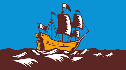 Image showing Tall Sailing Ship Retro Woodcut