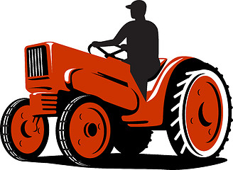 Image showing Farmer Driving Vintage Tractor Retro