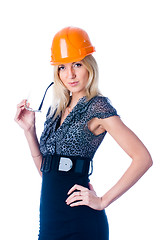 Image showing engineer woman in orange helmet