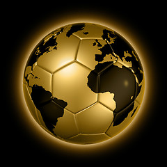 Image showing Gold soccer football ball World globe