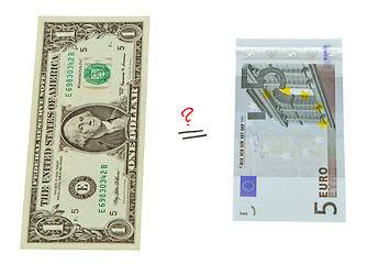 Image showing Concept compare USA dollar and European euro money 