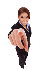 Image showing attractive business woman pointing at you 