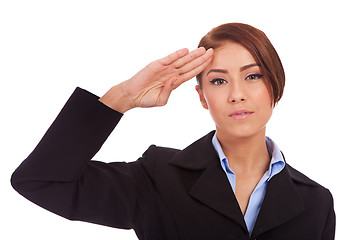 Image showing business woman saluting