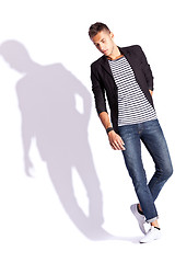 Image showing young fashion man in shirt, coat and jeans