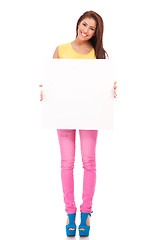 Image showing  smiling young woman with blank bill board