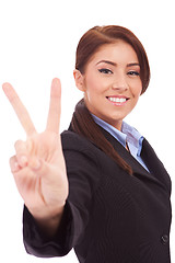 Image showing  business woman showing victory sign