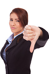 Image showing business woman gesturing thumbs down 