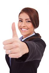 Image showing  business woman making thumb up ok gesture